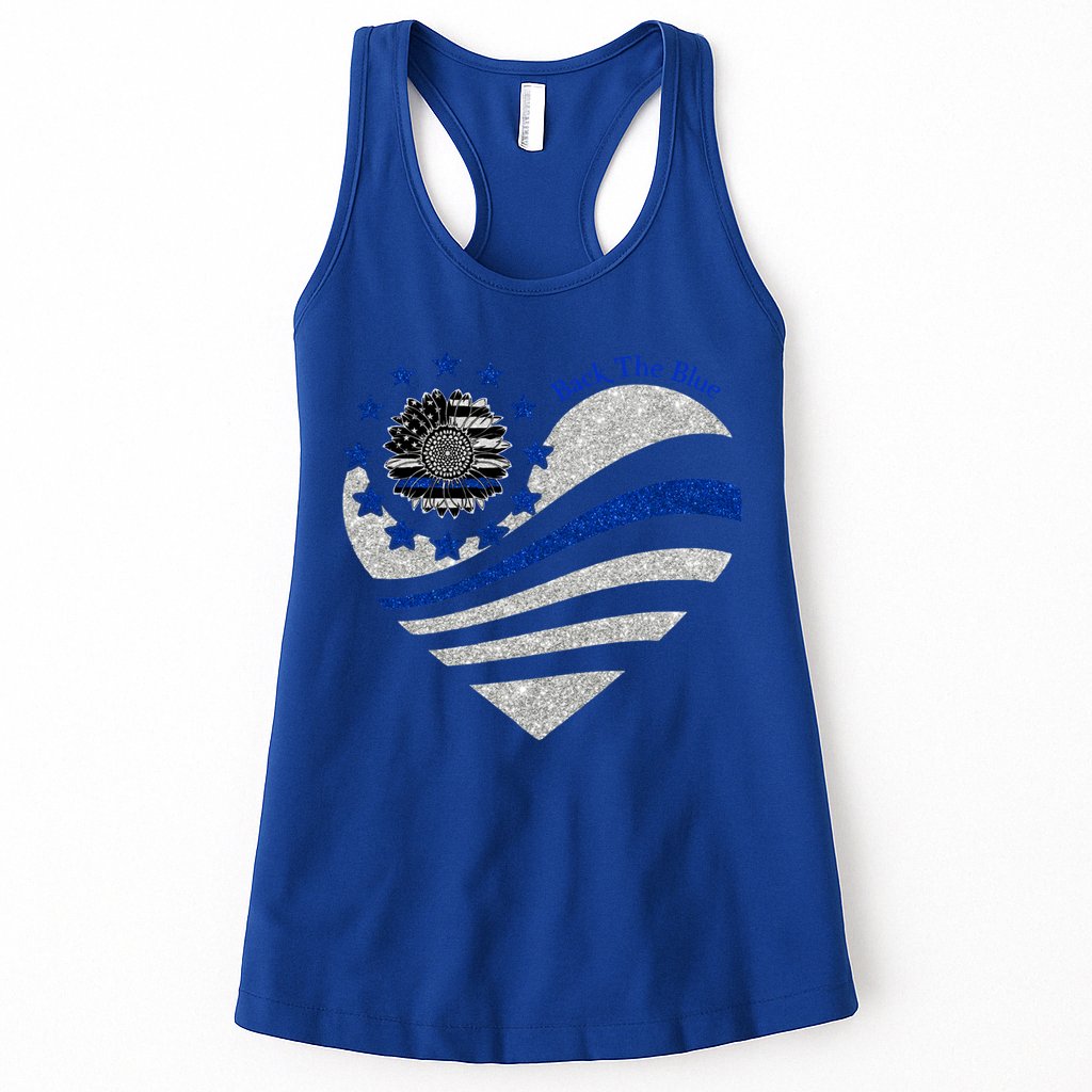 Back The Blue Heart With Sunflower Thin Blue Line Cool Gift Womens Tank Top