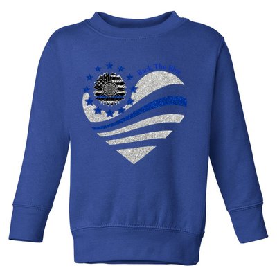 Back The Blue Heart With Sunflower Thin Blue Line Cool Gift Toddler Sweatshirt