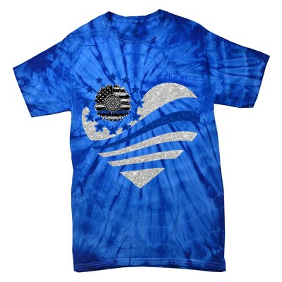 Back The Blue Heart With Sunflower Thin Blue Line Cool Gift Tie-Dye T-Shirt