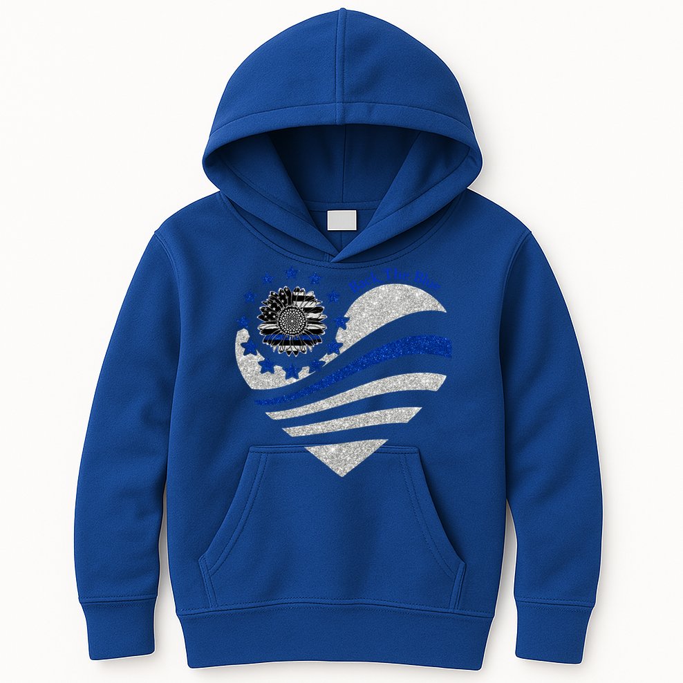 Back The Blue Heart With Sunflower Thin Blue Line Cool Gift Kids Hoodie