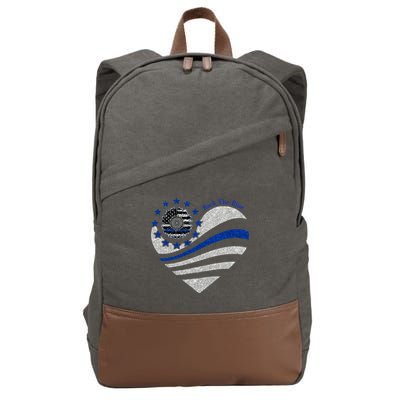 Back The Blue Heart With Sunflower Thin Blue Line Cool Gift Cotton Canvas Backpack