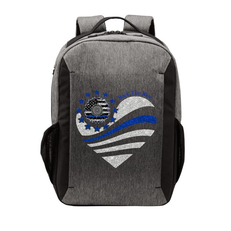 Back The Blue Heart With Sunflower Thin Blue Line Cool Gift Vector Backpack
