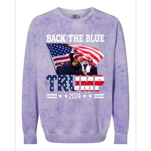 Back The Blue Trump 2024 Police American Flag Thin Blue Line Colorblast Crewneck Sweatshirt