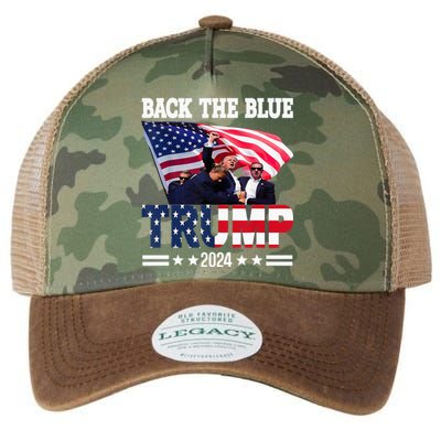 Back The Blue Trump 2024 Police American Flag Thin Blue Line Legacy Tie Dye Trucker Hat