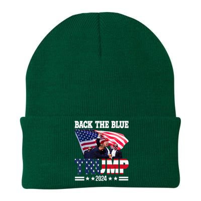 Back The Blue Trump 2024 Police American Flag Thin Blue Line Knit Cap Winter Beanie