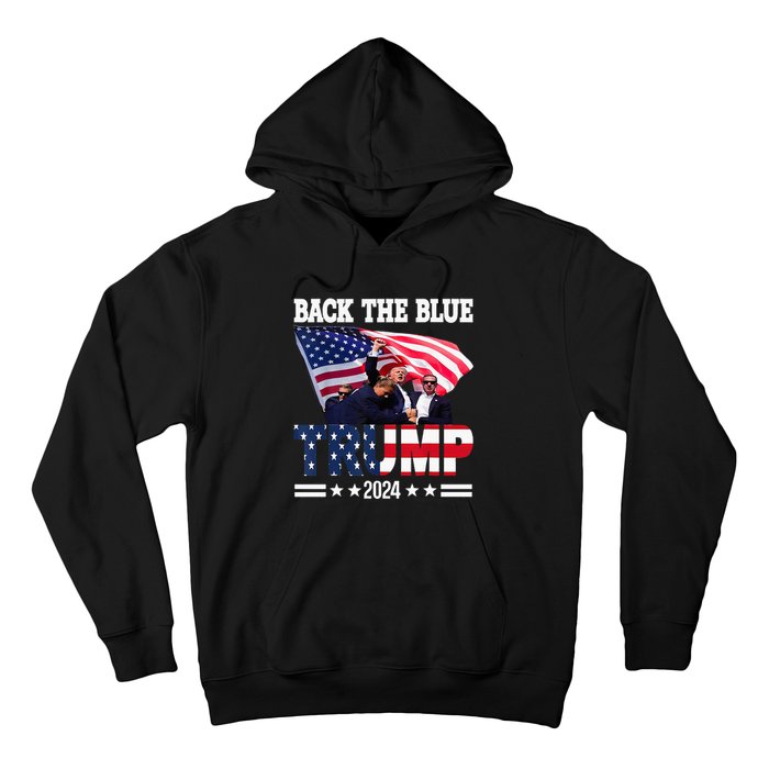 Back The Blue Trump 2024 Police American Flag Thin Blue Line Hoodie