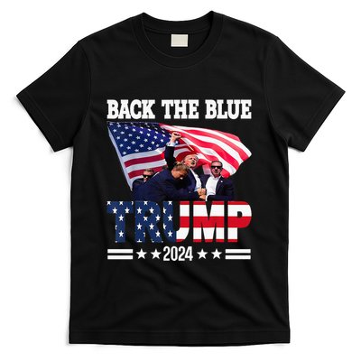 Back The Blue Trump 2024 Police American Flag Thin Blue Line T-Shirt