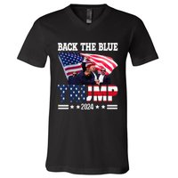 Back The Blue Trump 2024 Police American Flag Thin Blue Line V-Neck T-Shirt