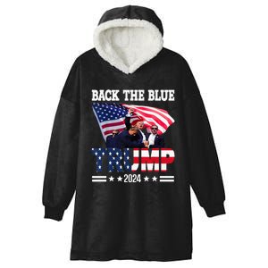 Back The Blue Trump 2024 Police American Flag Thin Blue Line Hooded Wearable Blanket