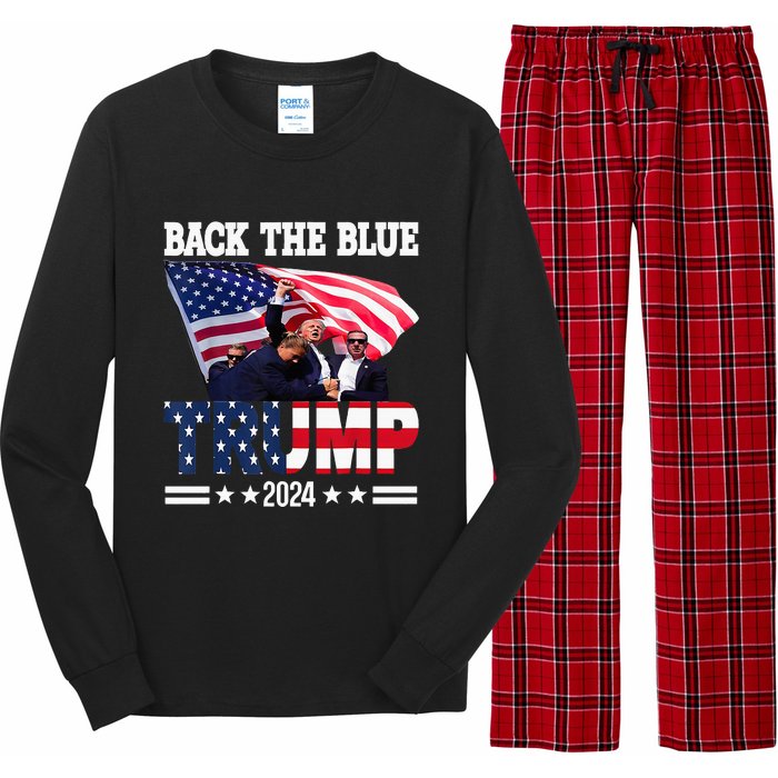 Back The Blue Trump 2024 Police American Flag Thin Blue Line Long Sleeve Pajama Set