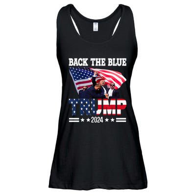 Back The Blue Trump 2024 Police American Flag Thin Blue Line Ladies Essential Flowy Tank