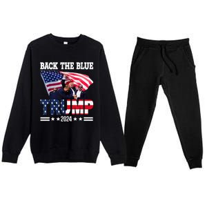 Back The Blue Trump 2024 Police American Flag Thin Blue Line Premium Crewneck Sweatsuit Set