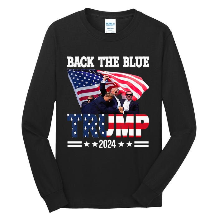 Back The Blue Trump 2024 Police American Flag Thin Blue Line Tall Long Sleeve T-Shirt