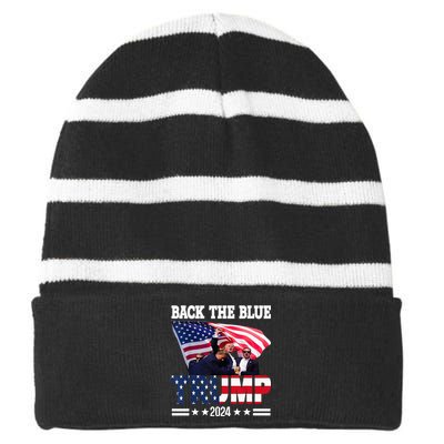 Back The Blue Trump 2024 Police American Flag Thin Blue Line Striped Beanie with Solid Band