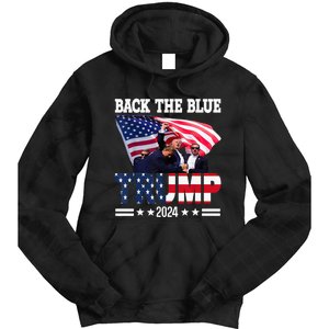 Back The Blue Trump 2024 Police American Flag Thin Blue Line Tie Dye Hoodie