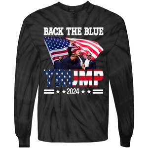 Back The Blue Trump 2024 Police American Flag Thin Blue Line Tie-Dye Long Sleeve Shirt