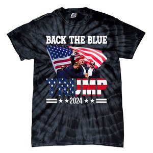 Back The Blue Trump 2024 Police American Flag Thin Blue Line Tie-Dye T-Shirt