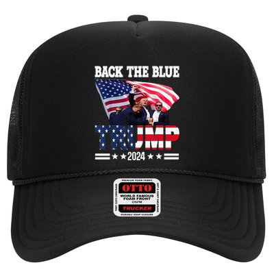 Back The Blue Trump 2024 Police American Flag Thin Blue Line Trucker Hat