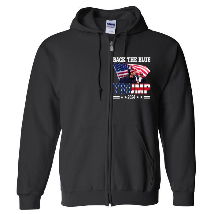 Back The Blue Trump 2024 Police American Flag Thin Blue Line Full Zip Hoodie