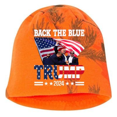 Back The Blue Trump 2024 Police American Flag Thin Blue Line Kati - Camo Knit Beanie