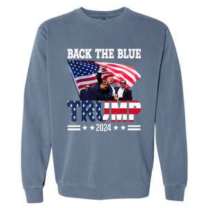 Back The Blue Trump 2024 Police American Flag Thin Blue Line Garment-Dyed Sweatshirt