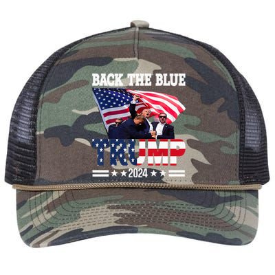 Back The Blue Trump 2024 Police American Flag Thin Blue Line Retro Rope Trucker Hat Cap