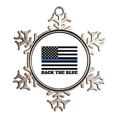 Back The Blue Police Support Thin Blue Line Metallic Star Ornament