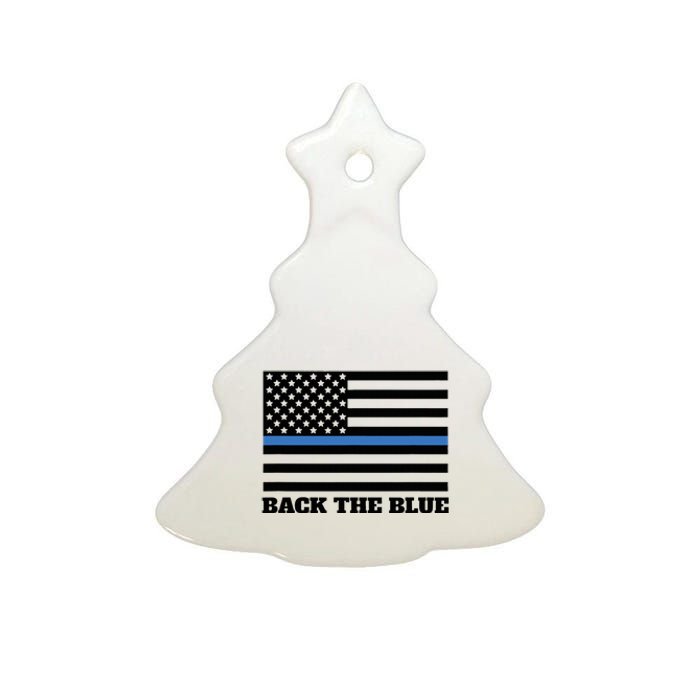 Back The Blue Police Support Thin Blue Line Ceramic Tree Ornament