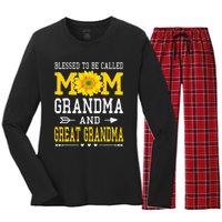 Blessed To Be Called Mom Grandma Great Grandma MotherS Day Women's Long Sleeve Flannel Pajama Set 