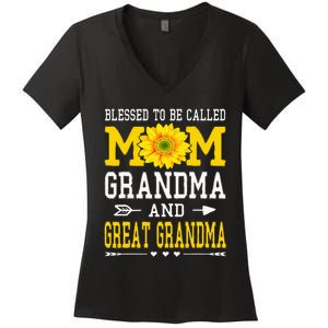 Blessed To Be Called Mom Grandma Great Grandma MotherS Day Women's V-Neck T-Shirt