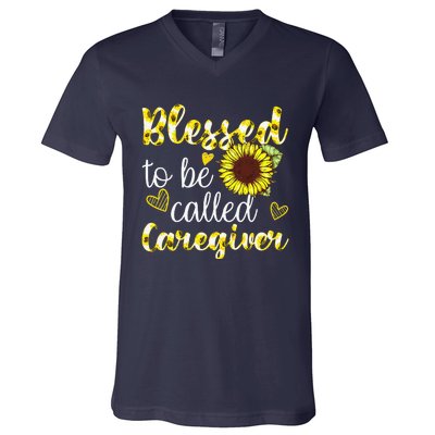 Blessed To Be Called Caregiver Life Sunflower Nurses Day V-Neck T-Shirt