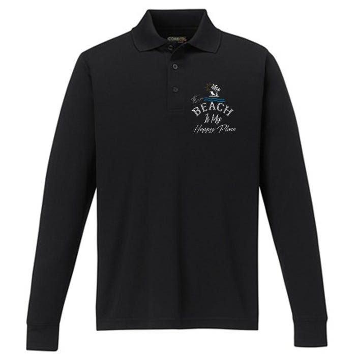 Beach The Beach Is My Happy Place Woman Performance Long Sleeve Polo