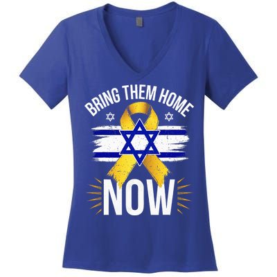 Bring Them Back Home Now Israel Flag Yellow Ribbon Women's V-Neck T-Shirt
