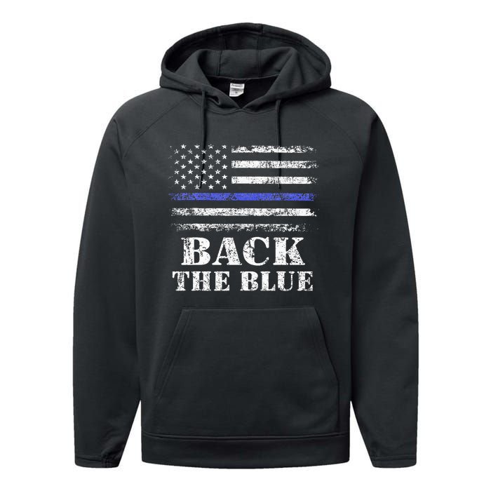 Back The Blue Thin Blue Line American Flag Police Support Performance Fleece Hoodie