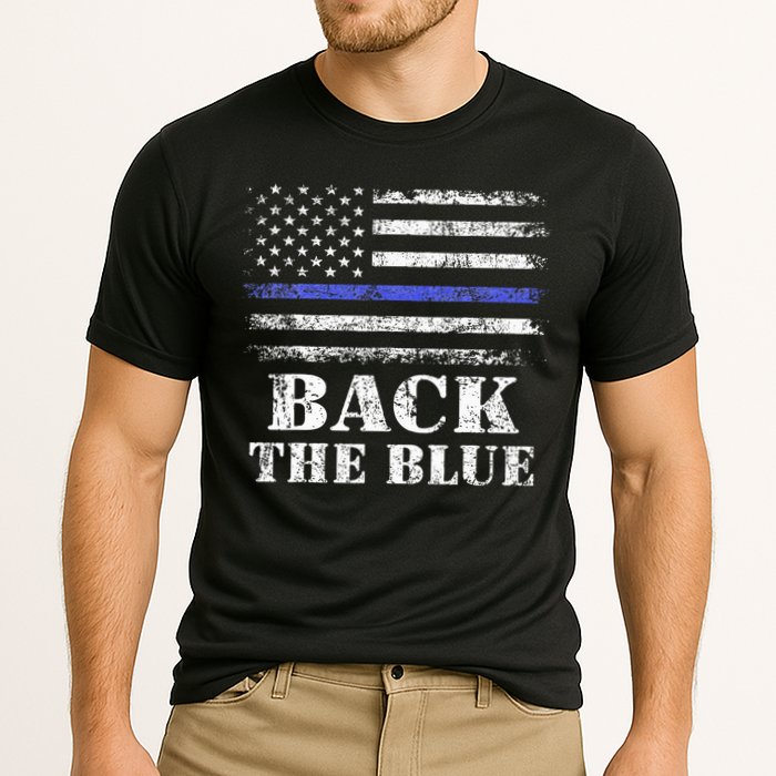Back The Blue Thin Blue Line American Flag Police Support Cooling Performance Crew T-Shirt