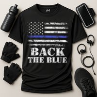 Back The Blue Thin Blue Line American Flag Police Support Cooling Performance Crew T-Shirt