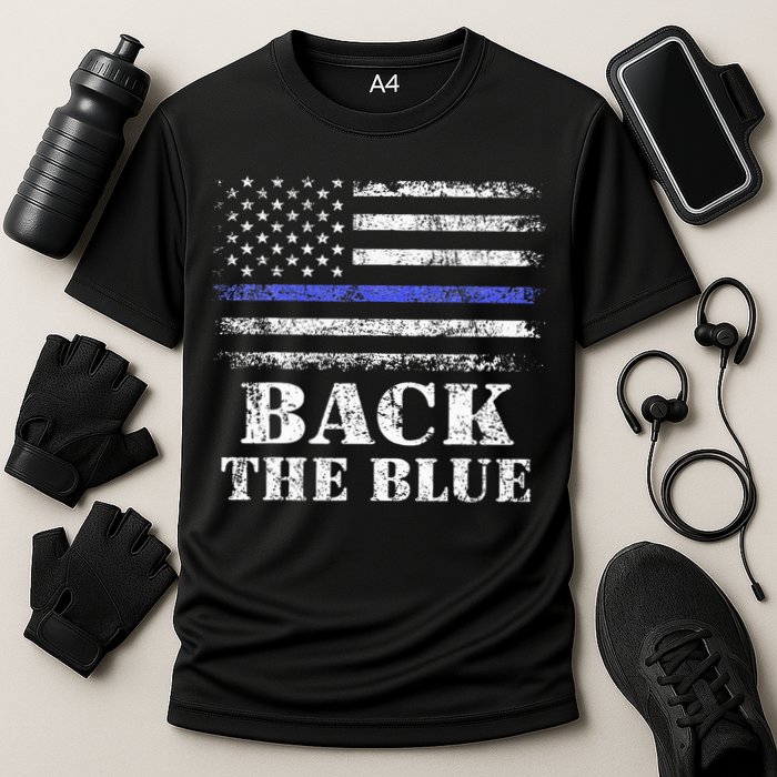 Back The Blue Thin Blue Line American Flag Police Support Cooling Performance Crew T-Shirt