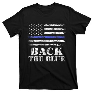 Back The Blue Thin Blue Line American Flag Police Support T-Shirt