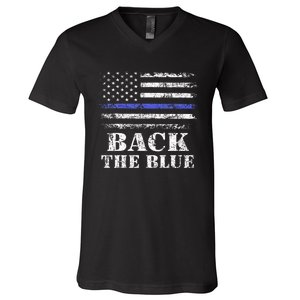 Back The Blue Thin Blue Line American Flag Police Support V-Neck T-Shirt