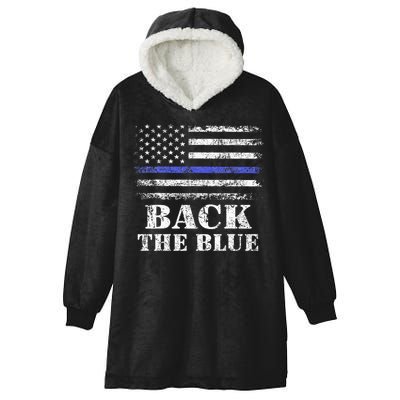 Back The Blue Thin Blue Line American Flag Police Support Hooded Wearable Blanket