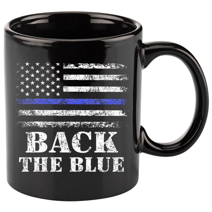 Back The Blue Thin Blue Line American Flag Police Support 11oz C Handle Ceramic Mug