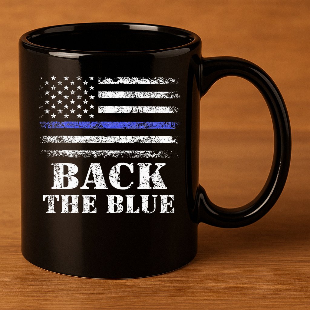 Back The Blue Thin Blue Line American Flag Police Support 11oz C Handle Ceramic Mug