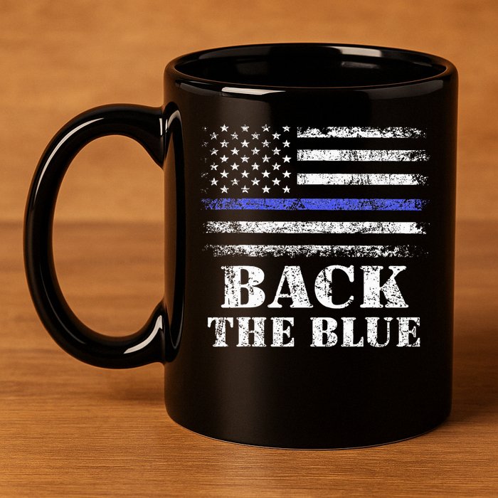 Back The Blue Thin Blue Line American Flag Police Support 11oz C Handle Ceramic Mug