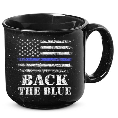 Back The Blue Thin Blue Line American Flag Police Support 15oz Campfire Ceramic Mug
