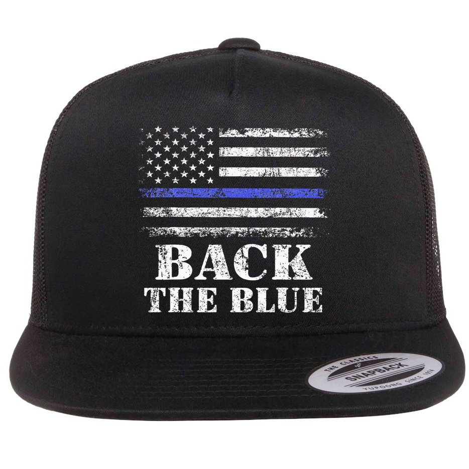 Back The Blue Thin Blue Line American Flag Police Support Flat Bill Trucker Hat