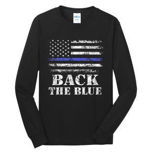 Back The Blue Thin Blue Line American Flag Police Support Tall Long Sleeve T-Shirt