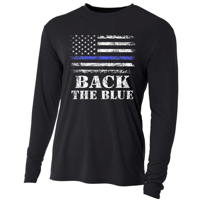 Back The Blue Thin Blue Line American Flag Police Support Cooling Performance Long Sleeve Crew