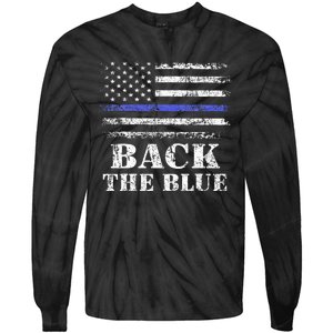 Back The Blue Thin Blue Line American Flag Police Support Tie-Dye Long Sleeve Shirt