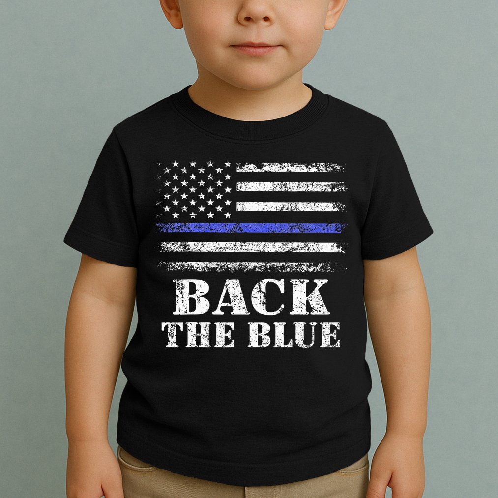Back The Blue Thin Blue Line American Flag Police Support Toddler T-Shirt