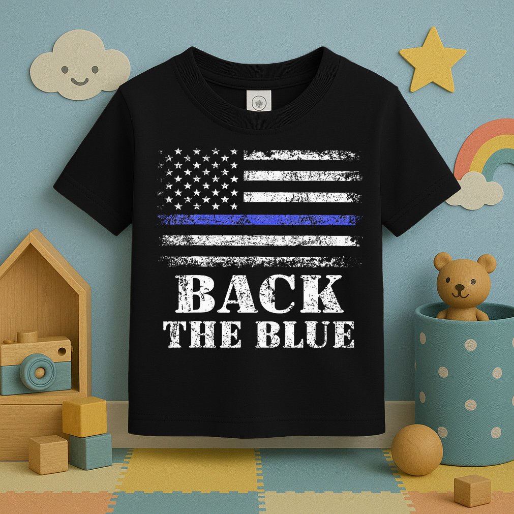 Back The Blue Thin Blue Line American Flag Police Support Toddler T-Shirt